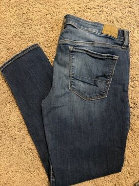 Dark Blue Women's Jeans with Subtle Distressing